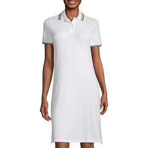 Lands' End Mesh Pique Polo Dress White With Rainbow Trim Size L